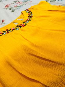 Yellow Dress With Floral Neck