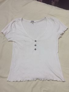 Ribbed V-Neck Button Up Top