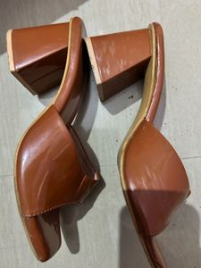 Tan Block Heel Mules