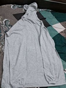 Grey Hooded Long Sleeve Top
