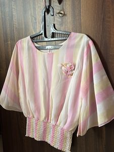 Striped Sheer top with Bow Detail