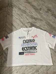 BERSHKA Boxy White Graphic Mesh T-Shirt