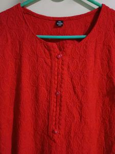 Chikankari Red Kurta XL