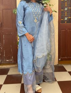Blue Embroidered Kurta Set with Dupatta