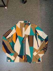 Retro Geometric Print Button-Up Shirt