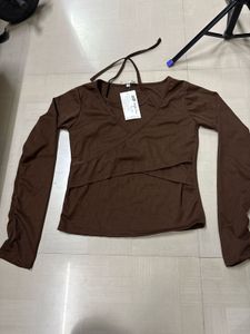 Brown Long Sleeve Crop Top