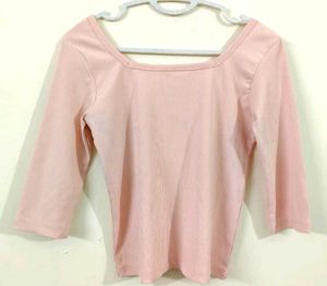Ribbed Pink Square Neck Top