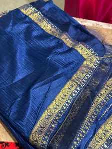 Elegant Blue Silk Saree with Gold Border