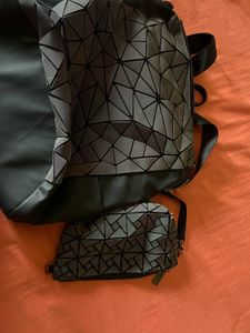 Geometric Holographic Backpack With Pouch