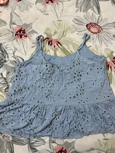 Light Blue Eyelet Ruffle Tank Top