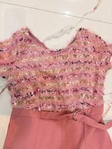 Sparkly Pink Jumpsuit with Belt