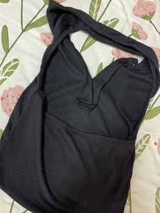 Black Ribbed Button-Up Top
