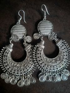 Bohemian Silver Tone Jhumka Earrings