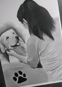 Dog With Girl Sketch  Beautiful Handmade Work