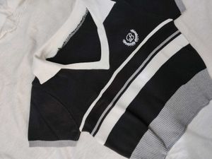 Striped V-Neck Polo Top