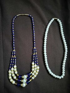 Combo Elegant Pearl and Blue Beaded Necklace Se