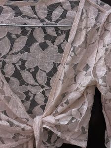 Sheer Lace Cropped Tie-Front Top