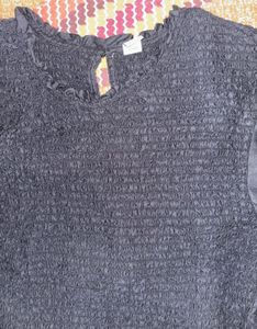Chic Black Smocked Puff Sleeve Top