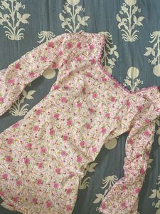 Women's Barbie Pink Floral Print Corset Kurta