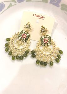 New  Green Stone Jhumka Earrings