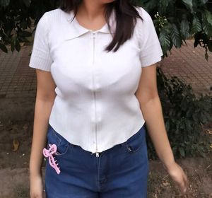 Ribbed Zip-Up Collared Top