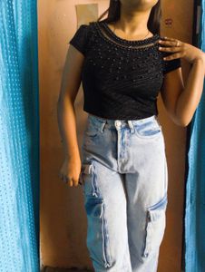 🤍❤️Black Beaded Detail T-shirt❤️🤍