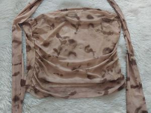 Y2K Abstract Print Mesh Scarf Tube Top