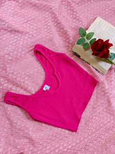 Hot Pink Ribbed Cropped Tank Top