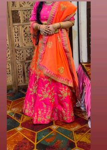 Vibrant Pink &amp; Orange Lehenga