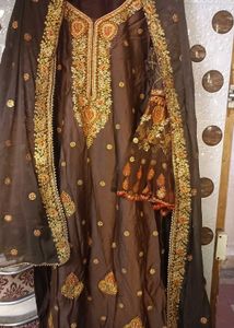 Heavy  Cotton Stones And Beaded Suit  Color: ( 🟤)