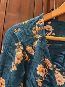 Teal Floral Tie Front Crop Top