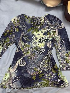 Boho y2k Paisley Print Long sleeve Top with sequin