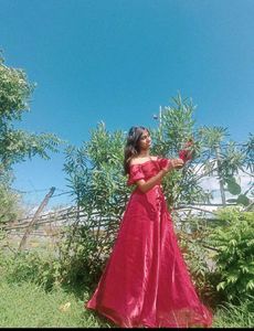 Red Off-Shoulder Gown with pocket