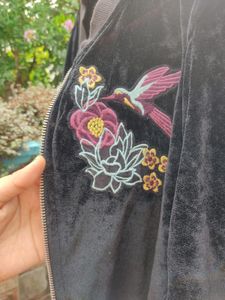 Velvet Bomber Jacket with Embroidery