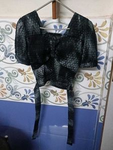 Stylish Black Patterned padded Blouse/ crop top