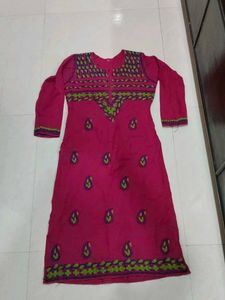 Beautiful Lucknowi Embroidered Pink Kurta