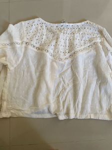 Cream Eyelet Button-Up Blouse