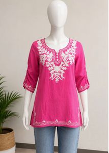 Embroidered Pink Kurta Tunic Top