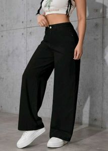 Wide Leg Black Denim Jeans