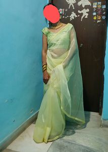 Organza Fabric Saree With Stitched Designer Blouse