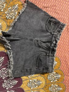 Grey Frayed Denim Shorts