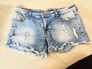 Distressed Light Wash Denim Shorts