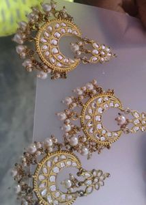 Pearl Kundan Chandbali Earrings