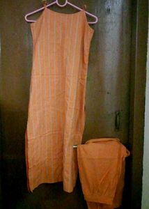 Orange Striped Kurta Set pure cotton