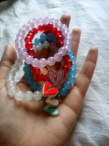 2-Beaded Heart Charm Bracelets