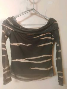 Sheer Striped Off-Shoulder Top