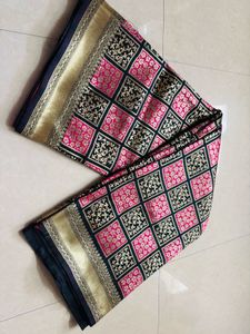 Elegant Pink & Black banarsi Silk Saree