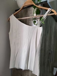 Cream One-Shoulder Top with Detail