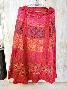Bohemian Red Ethnic Print Wrap Skirt