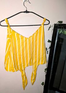 Yellow Striped Tie-Front Tank Top